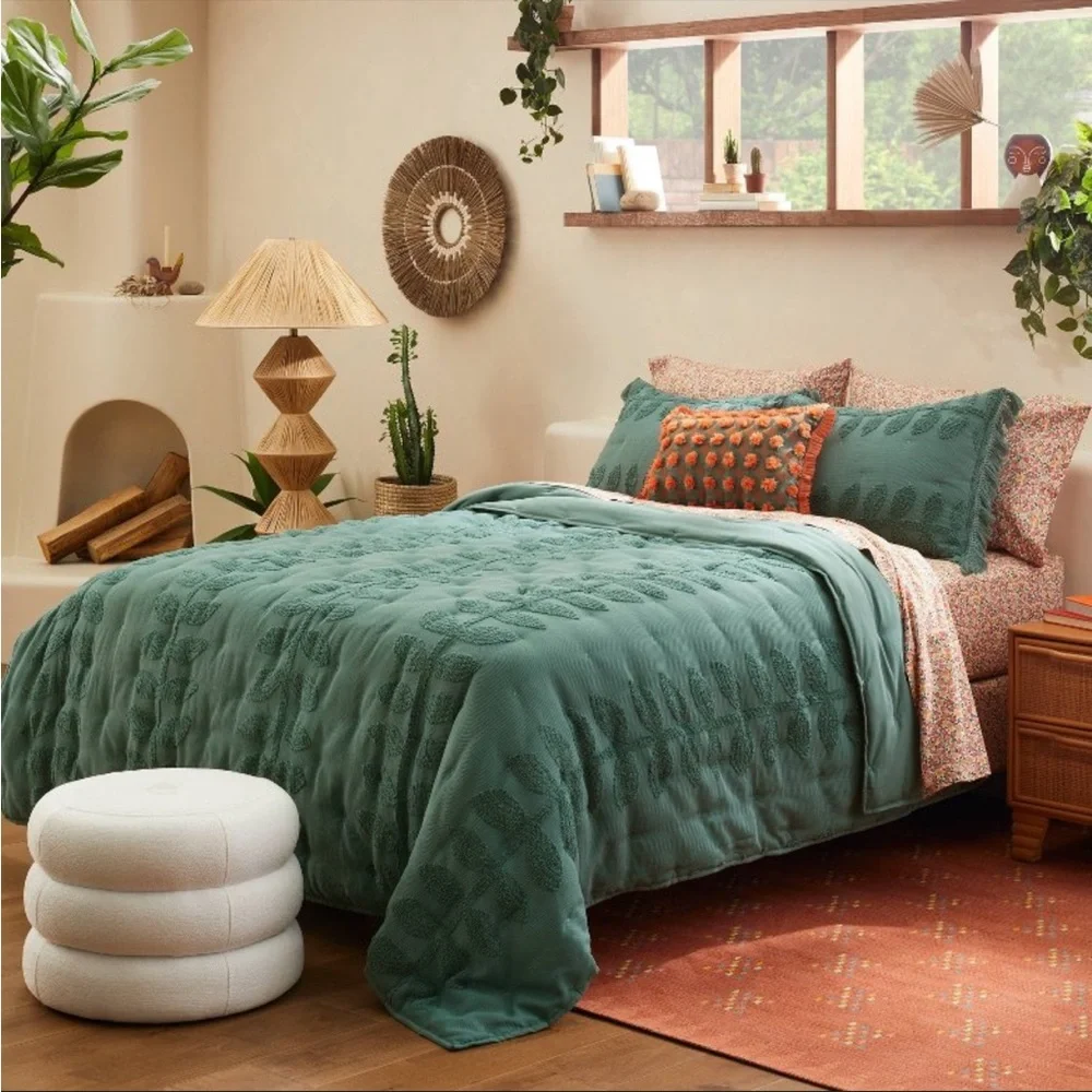 (2) Opalhouse Vintage Chenille Sunset & Vine Quilt Standard Sham Light Teal NWT